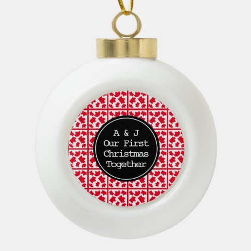 First Christmas Together Monogram Initials Red Ceramic Ball Christmas Ornament