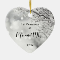 First Christmas Together Mr and Mrs Winter Wedding Ceramic Ornament