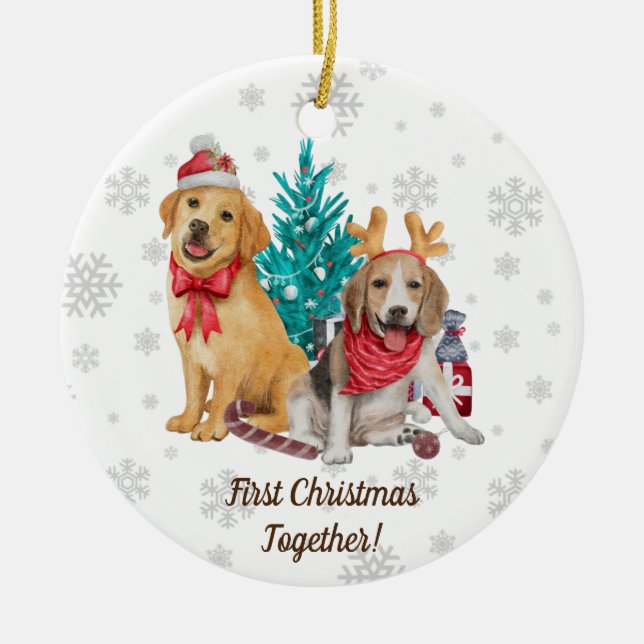 First Christmas Together Personalized Dogs Puppies Ceramic Ornament (Front)