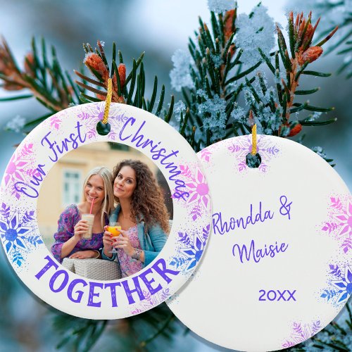 First Christmas Together Photo Bright Snowflake Ceramic Ornament
