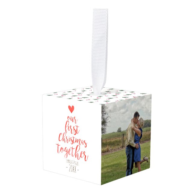 First Christmas together Photo cube ornament (Front Angled)