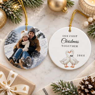 First Christmas Together Photo Goose Couple Ceramic Ornament