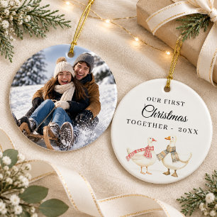 First Christmas Together Photo Goose Couple Ceramic Ornament