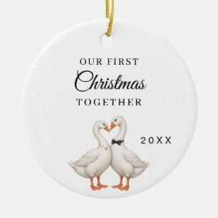 First Christmas Together Photo Goose Couple Ceramic Ornament