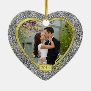 First Christmas Together Photo Heart Xmas Ceramic Ornament