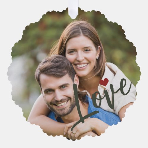 First Christmas together photo love script green Ornament Card