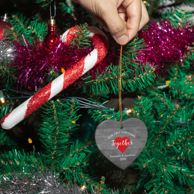 First Christmas Together Rustic Wood Ceramic Ornament (Creator Uploaded)