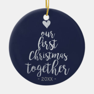First Christmas together silver and blue ornament