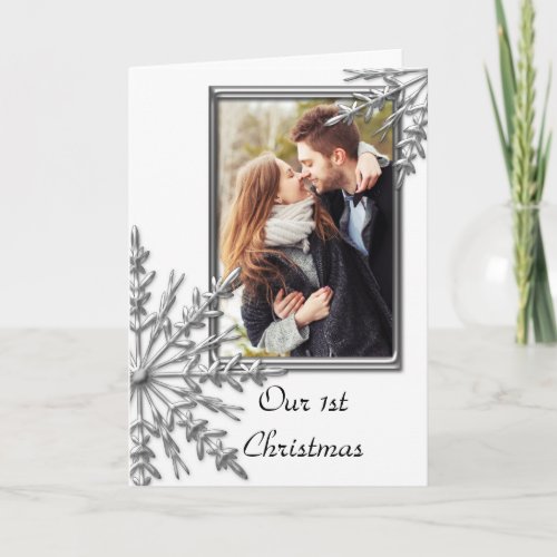 First Christmas Together Snowflakes on White Photo Holiday Card