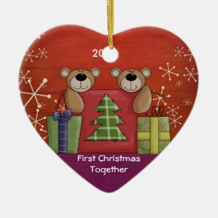 First Christmas Together Teddy Bear Custom Photo Ceramic Ornament