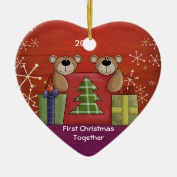 First Christmas Together Teddy Bear Custom Photo Ceramic Ornament by ornamentcentral at Zazzle