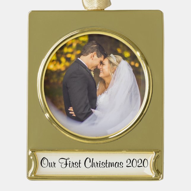First Christmas Together Wedding Bride Groom Gold Plated Banner Ornament (Front)
