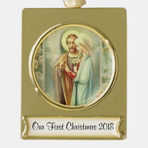 First Christmas Together Wedding Religious Bride Gold Plated Banner Ornament