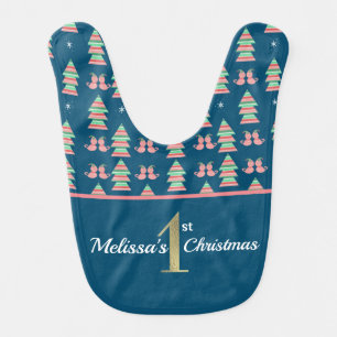 First Christmas Tree Cat Stripe Baby Bib