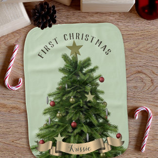 First Christmas Tree Festive Green Baby Burp Cloth