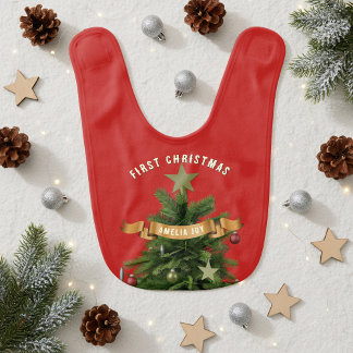 First Christmas Tree Name Cute Holiday Baby Bib
