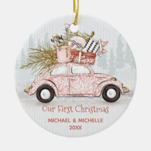 First Christmas Vintage Car Ceramic Ornament