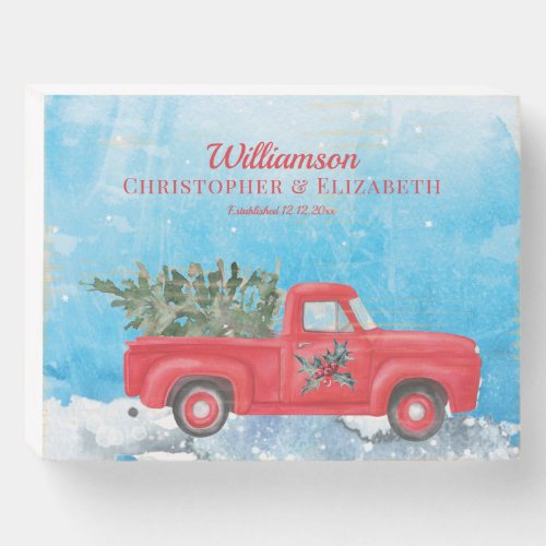 First Christmas Vintage Red Truck Monogram Wedding Wooden Box Sign