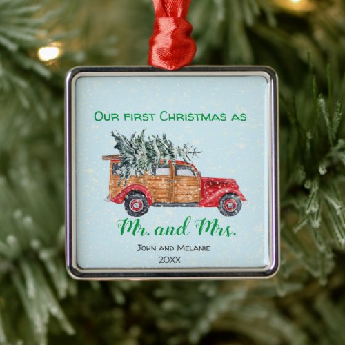 First Christmas Vintage Truck _ Green Script Metal Ornament