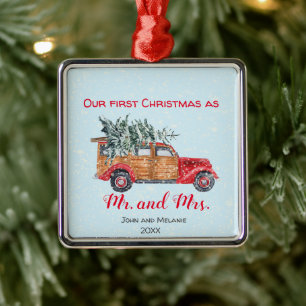 First Christmas Vintage Truck - Red Script Metal Ornament