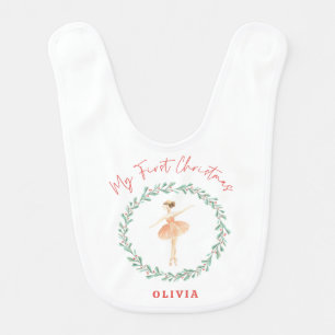 First Christmas watercolor ballerina elegant Baby Bib