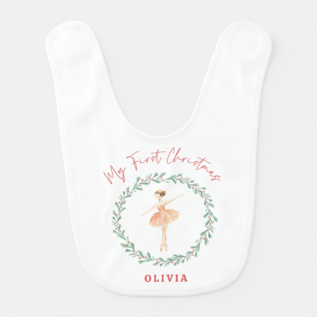 First Christmas watercolor ballerina elegant Baby Bib (Front)
