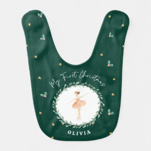 First Christmas watercolor ballerina elegant green Baby Bib