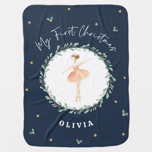 First Christmas watercolor ballerina traditional Baby Blanket