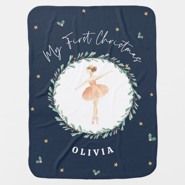 First Christmas watercolor ballerina traditional Baby Blanket (Front)