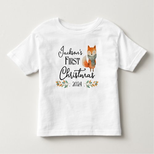 First Christmas Watercolor Cute Fox Toddler T_shirt