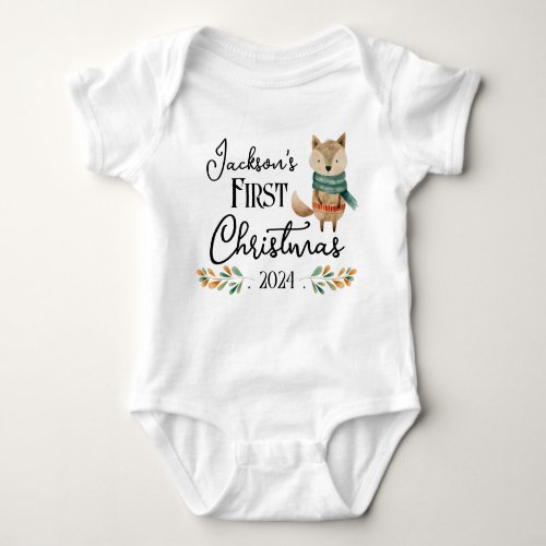 First Christmas Watercolor Cute Wolf Baby Bodysuit