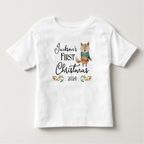 First Christmas Watercolor Cute Wolf Toddler T_shirt