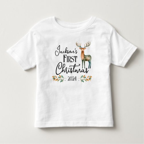 First Christmas Watercolor Deer Toddler T_shirt
