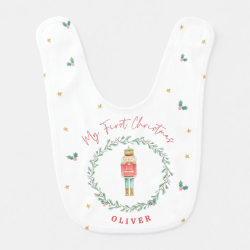 First Christmas watercolor nutcracker elegant Baby Bib