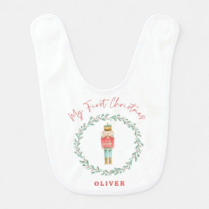 First Christmas watercolor nutcracker elegant Baby Bib