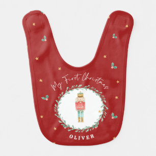 First Christmas watercolor nutcracker red Baby Bib