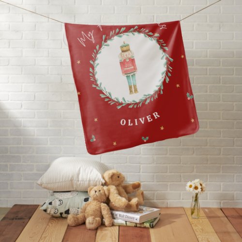 First Christmas watercolor nutcracker red Baby Blanket