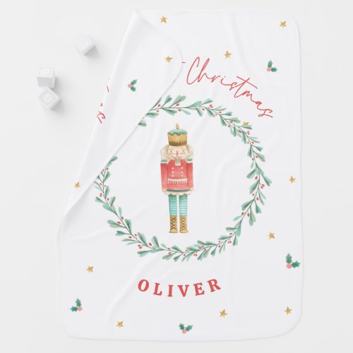 First Christmas watercolor nutcracker traditional Baby Blanket