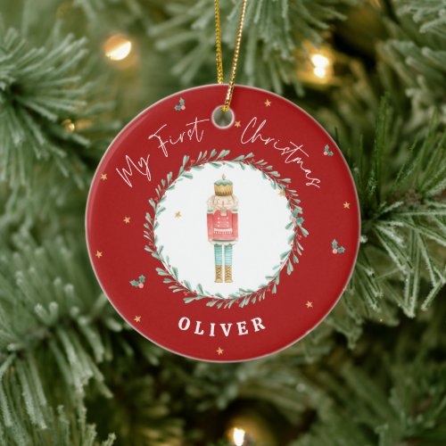 First Christmas watercolor nutcracker traditional Ceramic Ornament