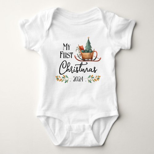 First Christmas Watercolor Sled Baby Bodysuit