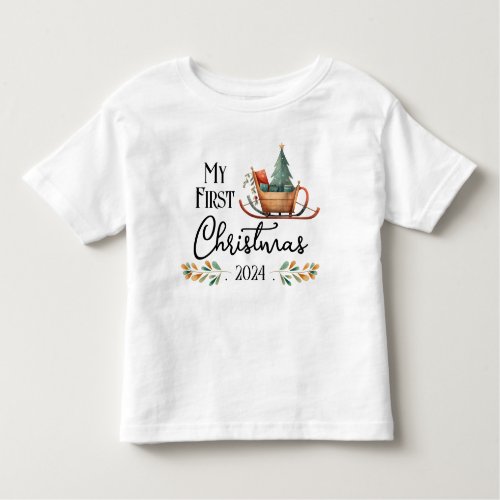 First Christmas Watercolor Sled Toddler T_shirt