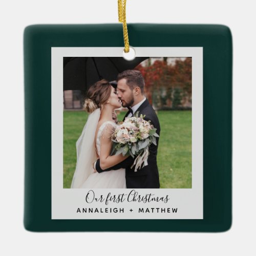 First Christmas Wedding Couple Holiday Photo Ceramic Ornament