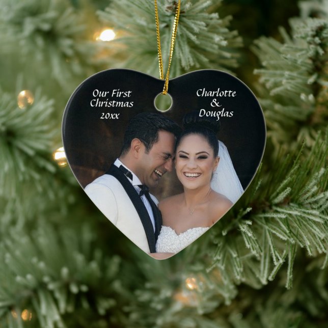 First Christmas - Wedding Photo - Ceramic Ornament (Tree)