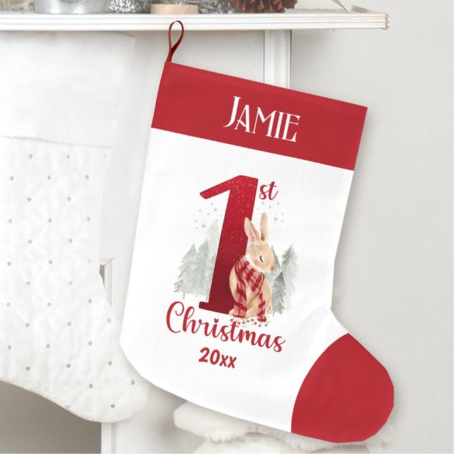 First Christmas Winter Bunny Baby Red Name Large Christmas Stocking (First Christmas Winter Bunny Baby Red Name Large Christmas Stocking)