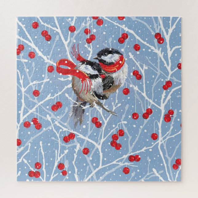 First Christmas Winter Chickadees Jigsaw Puzzle (Vertical)