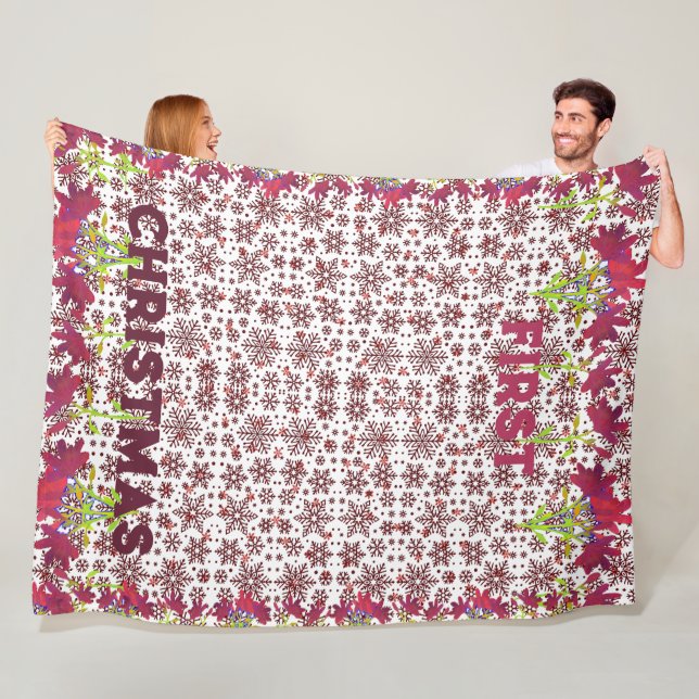 First Christmas Winter Snowflakes Magenta Colorful Fleece Blanket (In Situ)