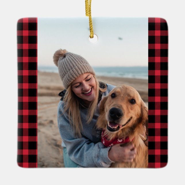 First Christmas With Dog Photo Holiday Ceramic Ornament (Front)