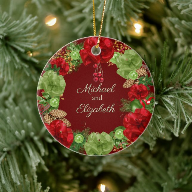 First Christmas with Holiday Wreath Ceramic Ornament (Tree)