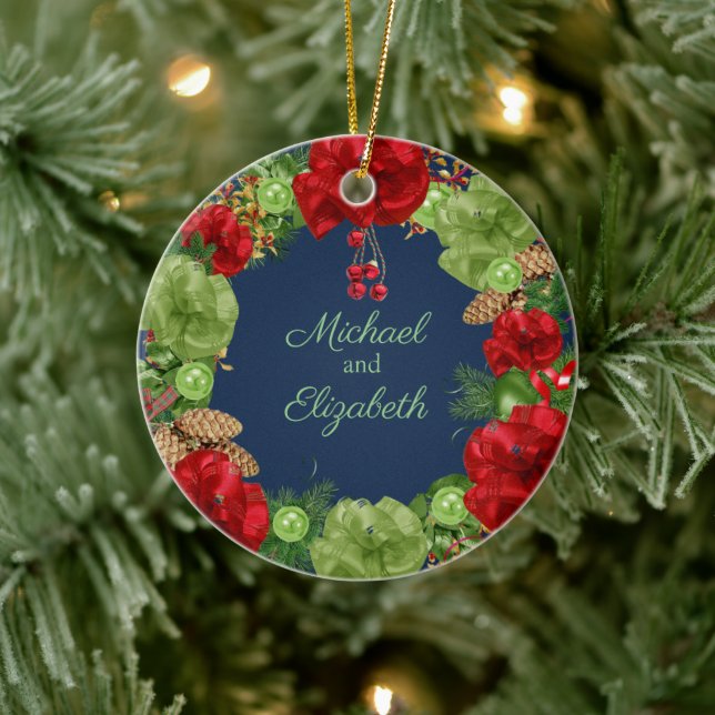 First Christmas with Holiday Wreath Ceramic Ornament (Tree)