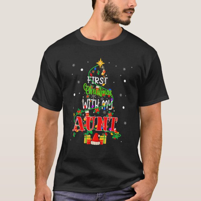 First Christmas With My Aunt Xmas Tree Light Famil T-Shirt (Front)